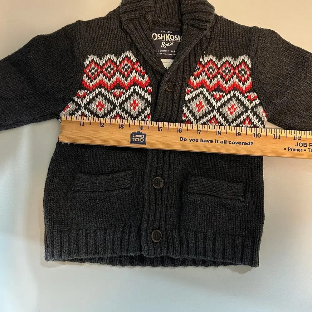 OshKosh Boys Cardigan 18M Sweater Gray Fair Isle Winter‎ Cottagecore Preppy